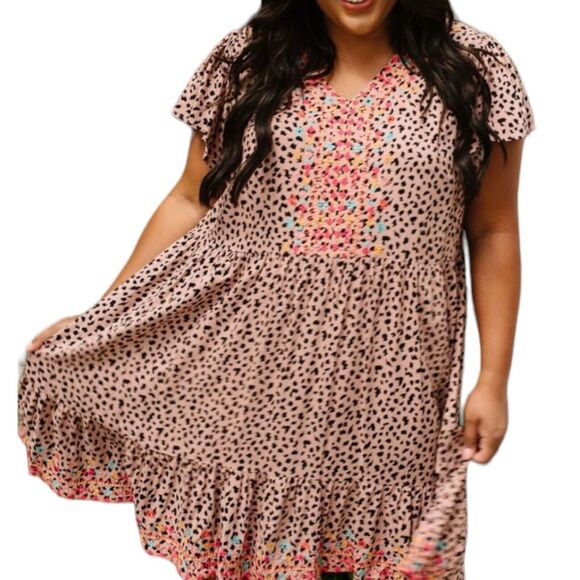 Savannah Jane Spoiled Rotten Leopard Print Embroidered Mini Dress Size 1X - Picture 1 of 7